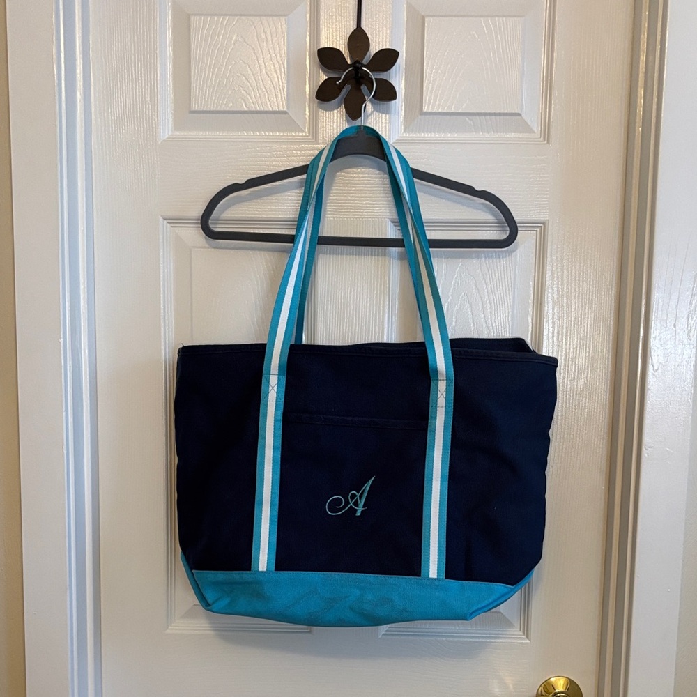 Hit Heavy Canvas Navy and Blue Monogrammed Tote